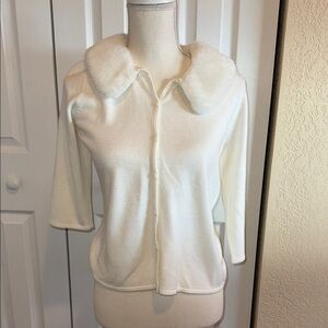 Designers Originals Cream Cardigan with Faux Fur Collar